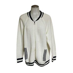 Christopher & Banks Petite P/XL White Knit Cardigan With Black Trim 60% Cotton 4